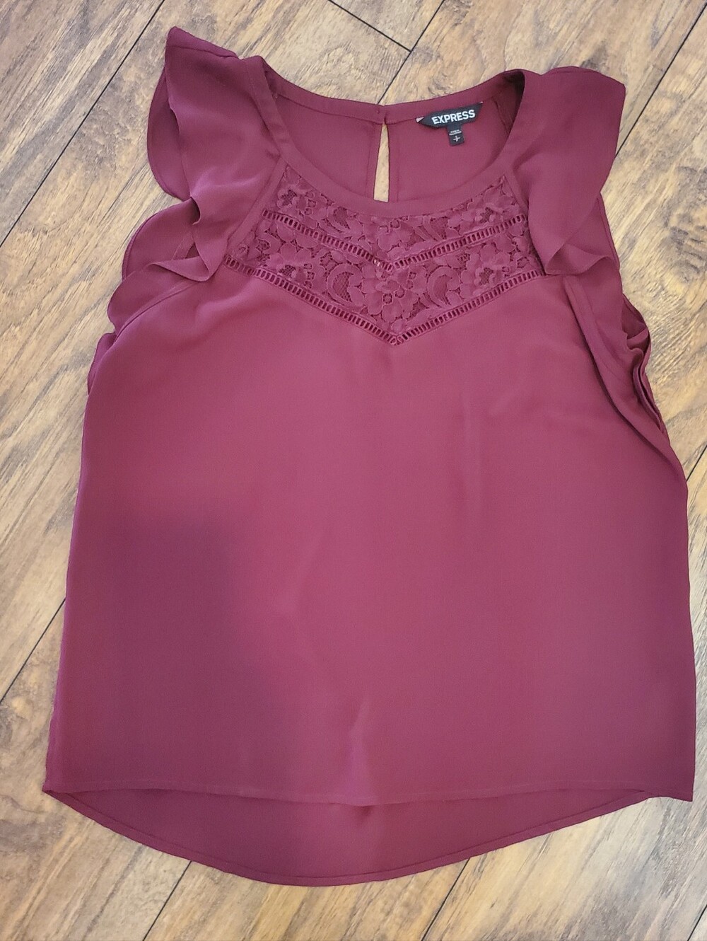 Express Burgundy Lace Ruffle Sleeve Blouse Small